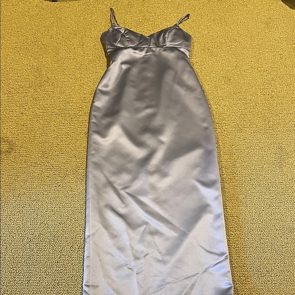 Silver Satin Slip Dress - beautiful crystal rhinestone straps. Alfred Angelo. - Picture 1 of 6